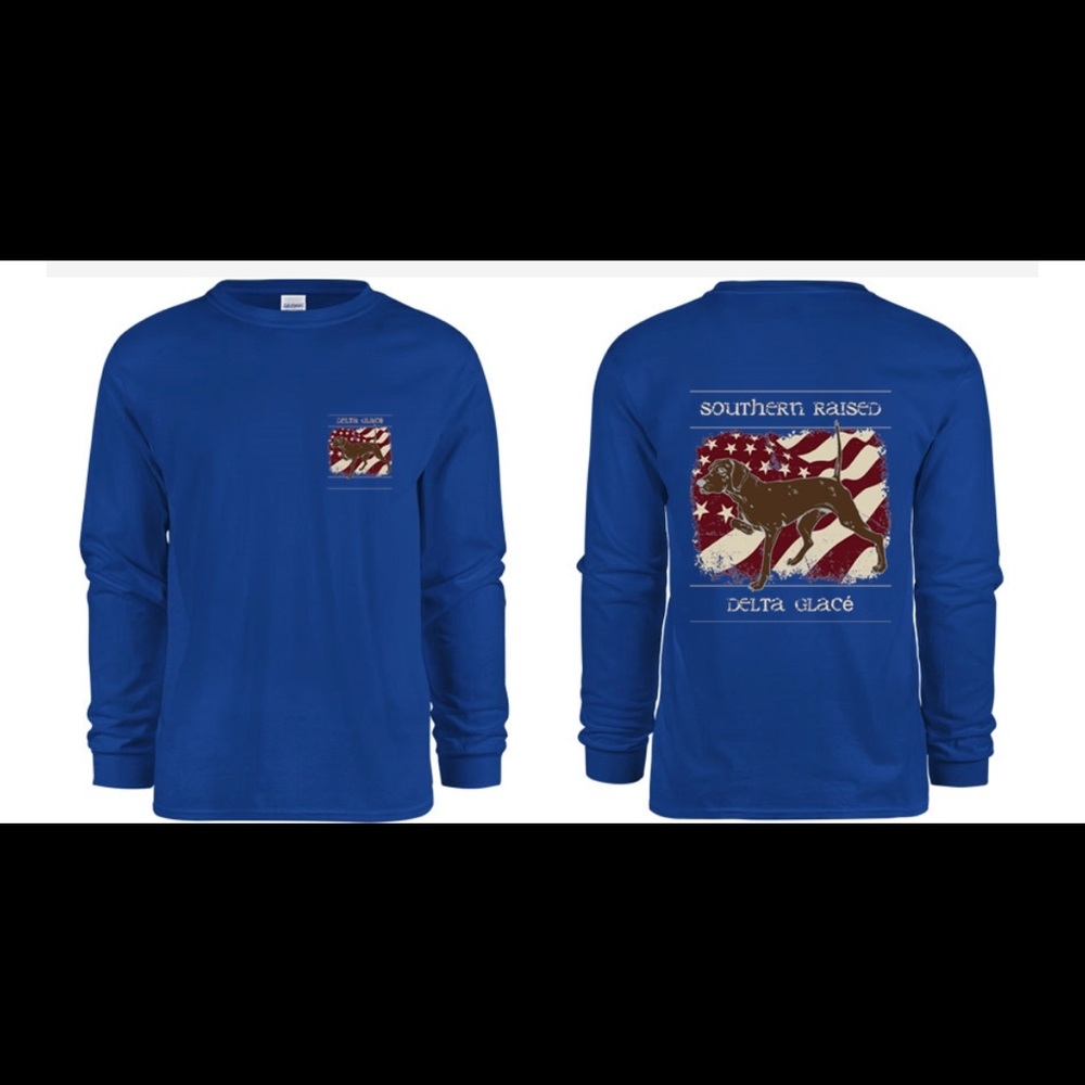Blue long sleeve Southern raised